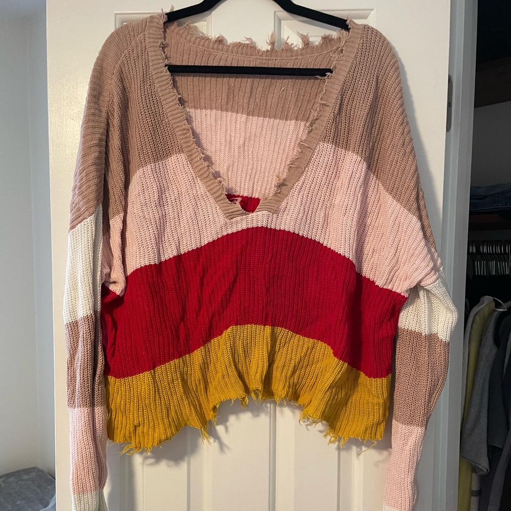 Boutique Fringe Striped Sweater